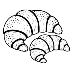 French Croissant isometric concept, Viennoiserie or continental breakfast Hand drawn vector, Bakery and Baker drawings, food preparation and Kitchen Utensil Sketch Culinary Doodle stock illustration