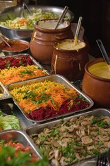 Fresh vegetables with various spiced yogurt sauces. Turkish food.
