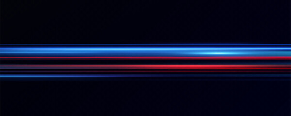 Horizontal neon lines.Blue speed lines.Motion light effect.Vector. red.Vector illustration of a blue color. Light effect. Abstract laser beams of light. Chaotic neon rays of light .
