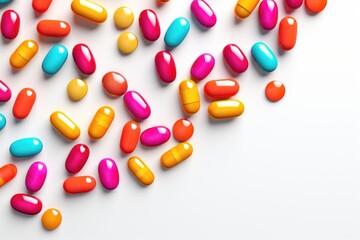 Colorful pills isolated on white background.