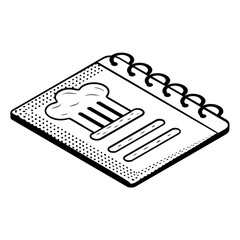 Chef Recipe Book isometric concept, Cook book Hand drawn vector, Bakery and Baker drawings, food preparation and Kitchen Utensil Sketch Culinary Doodle stock illustration