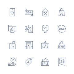 Sales line icon set on transparent background with editable stroke. Containing phone, percent, onlineshopping, cut, garage, discount, sale, forsale, hotsale, sales.
