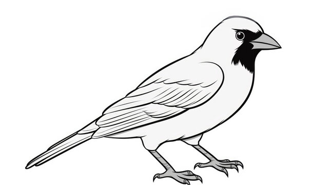 Drawing for children's coloring book cute bird. Illustration winter line on white background