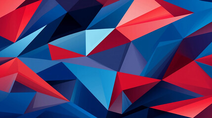 A blue and red abstract pattern with triangles and squares, in the style of irregular curvilinear forms, puzzle-like pieces, bold, cartoonish lines, bold colors, strong lines, zigzags, matte backgroun