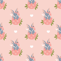 Fototapeta premium Seamless pattern Easter bilby. Cute Australian animal in egg on pink background. Vector illustration for design, wallpaper, packaging, textile.