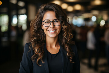 A handsome businesswoman in a suit and glasses. - obrazy, fototapety, plakaty