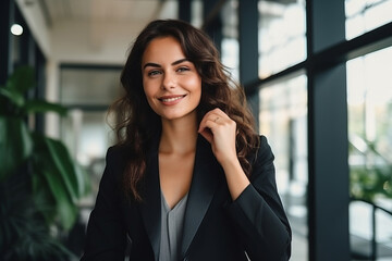 Fototapeta premium A handsome businesswoman in a suit in office.