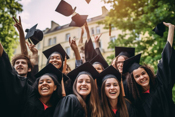 Happy diverse satisfied university graduates.
