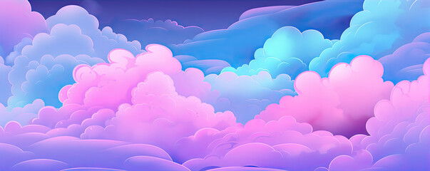 Fototapeta na wymiar Animation neon blue purple clouds. Cartoon sky