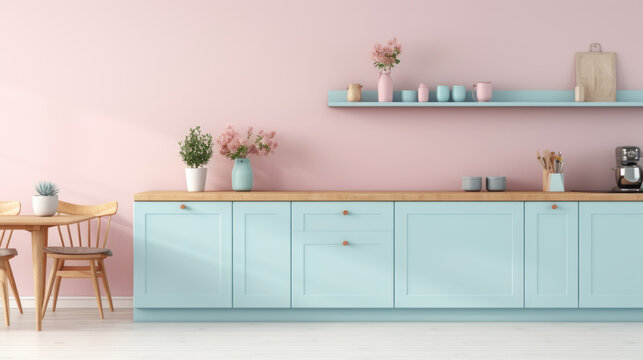Pastel colored kitchen mockup