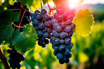 Blue grapes on a branch close-up, grapevine