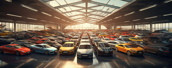 Various modern or luxury car brands at parking place.