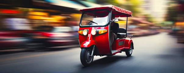 Wandcirkels aluminium Red taxi in thailand. Tuk tuk wehicle for passangers. © Milan