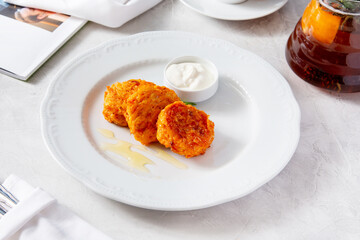 Carrot cutlets with sour cream. Diet food
