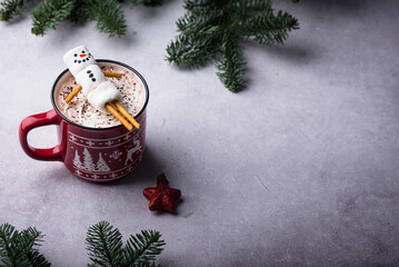 Hot chocolate with snowman marshmallow