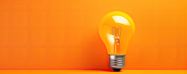 Orange background with bulb of idea concept. - obrazy, fototapety, plakaty