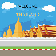 Fototapeta premium Background illustration of tourist attractions, symbols of Thai temples.