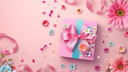 Vibrant Floral Gift Box on a Pink Background