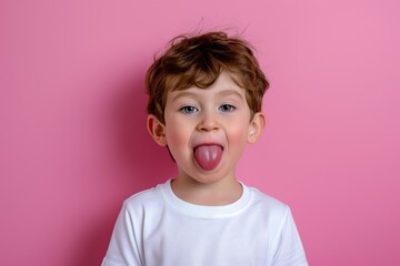 Playful Child Sticking Tongue Out in White T-shirt. Generative AI.