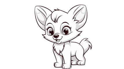 Drawing for children's coloring book cute cat. Illustration winter line on white background