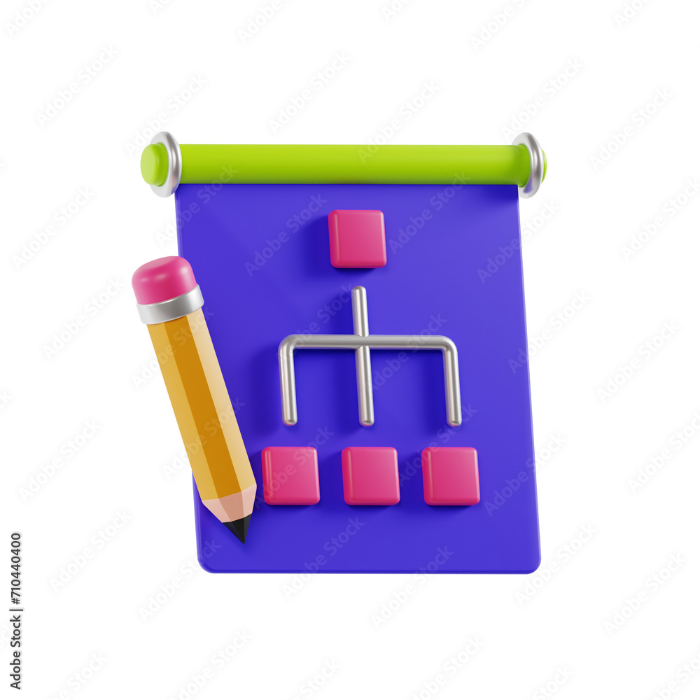 Aufkleber 3d flowchart model complex workflow mapping. 3d illustration, 3d element, 3d rendering. 3d visualiza
