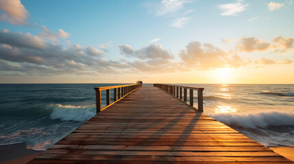 Sunlit wooden pier