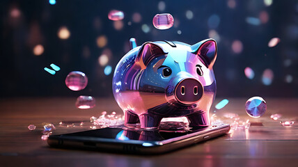 hologram piggy bank meaning investment and saving in technology concept photo