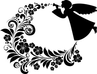 Greeting card template with silhouettes of angel. For Easter, Spring, Valentine's Day, wedding cards and publications. Christian Good News. Catholic, Orthodox, Protestant postcard. vector