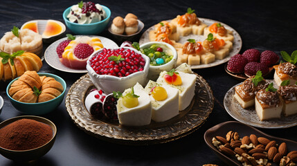 Tabletop view of traditional Turkish desserts.
