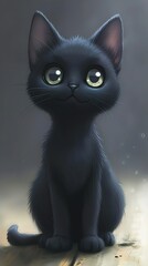 The seductive look: A hand-drawn black cat in the impressive style of Japanese comics and anime