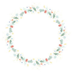 cherry and plants with sprinkle Christmas garland frame/paper border , merry Christmas illustration sign.