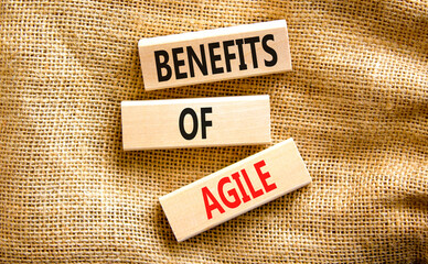 Benefits of agile symbol. Concept words Benefits of agile on beautiful wooden blocks. Beautiful canvas table canvas background. Business benefits of agile concept. Copy space.