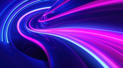 3d rendering. Abstract tunnel background made of blue - pink neon stripes