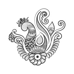 Peacock and flower hand drawn line art design Free Vector

