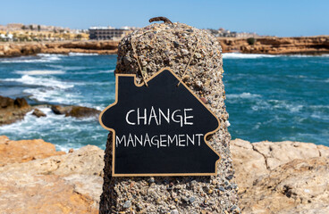 Change management symbol. Concept words Change management on beautiful black blackboard. Beautiful...