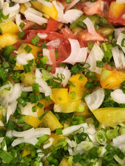 Salad. Fresh salad with onions. Culinary dish of fresh vegetables