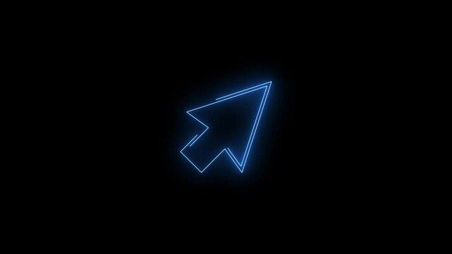 Video footage of Blue glowing Cursor neon icon. Looped Neon Lines abstract on black background. Futuristic laser background. Seamless loop. 4k video