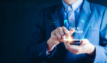 Ai technology, Artificial Intelligence. Man using technology smart robot AI, artificial...