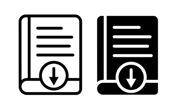 E-Book Acquisition Line Icon. Digital Pamphlet and Portfolio Icon in Black and White Color.