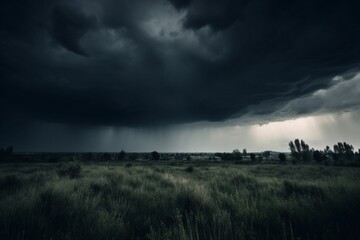 Naklejka na ściany i meble Nature's Dramatic Ballet: Storm Clouds Sweeping Over the Fields. Atmospheric Majesty Captured