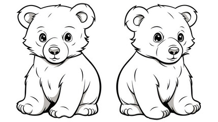 Obraz premium Drawing for children's coloring book cute bear. Illustration winter line on white background