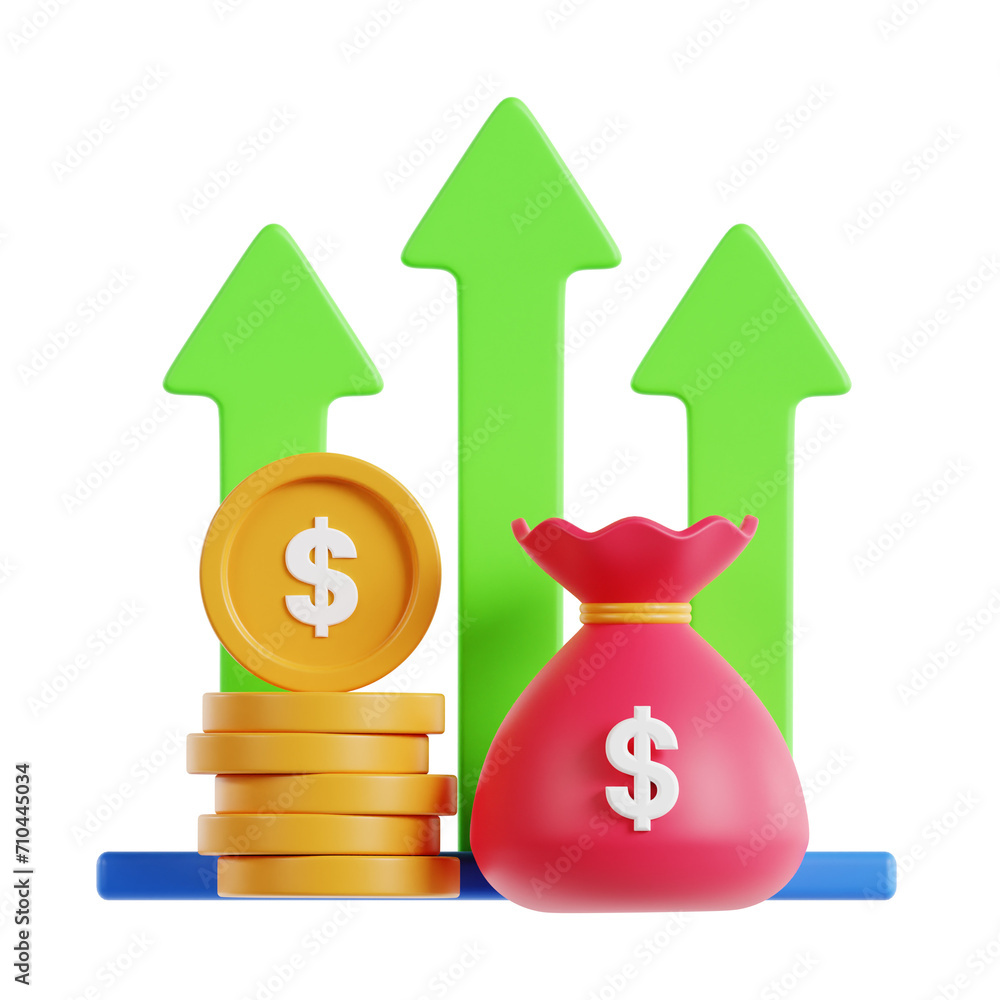 Poster 3d increase profit model greater financial success. 3d illustration, 3d element, 3d rendering. 3d vi