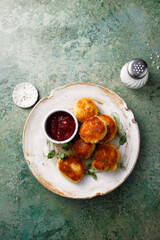 Homemade chicken cakes with sauce