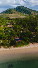 A beautiful view of a calm beach with a blue ocean at Koh Libong, Trang province, Thailand, Andaman Sea.