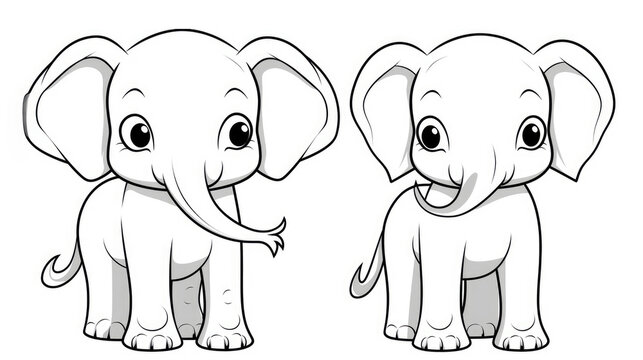 Drawing for children's coloring book cute elephant. Illustration black line on white background