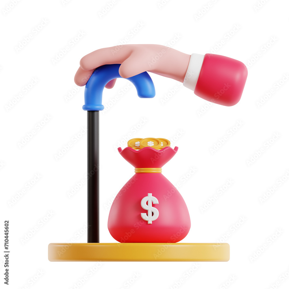 Poster 3d retirement savings model practical steps to financial independence. 3d illustration, 3d element, 