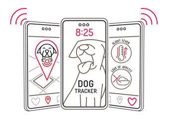 Smart pet collar landscape poster. Dog tech gadgets.