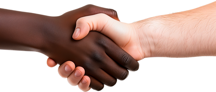Interracial handshake with transparent background. Symbolizing diversity and unity.