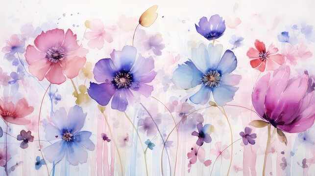 painting watercolor flower background illustration floral nature, colorful vibrant, garden spring painting watercolor flower background