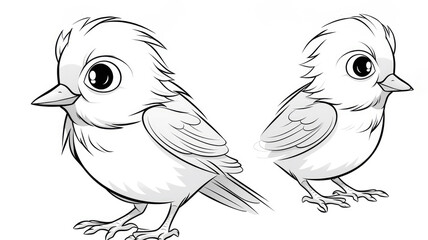 Obraz premium Drawing for children's coloring book cute bird. Illustration black line on white background